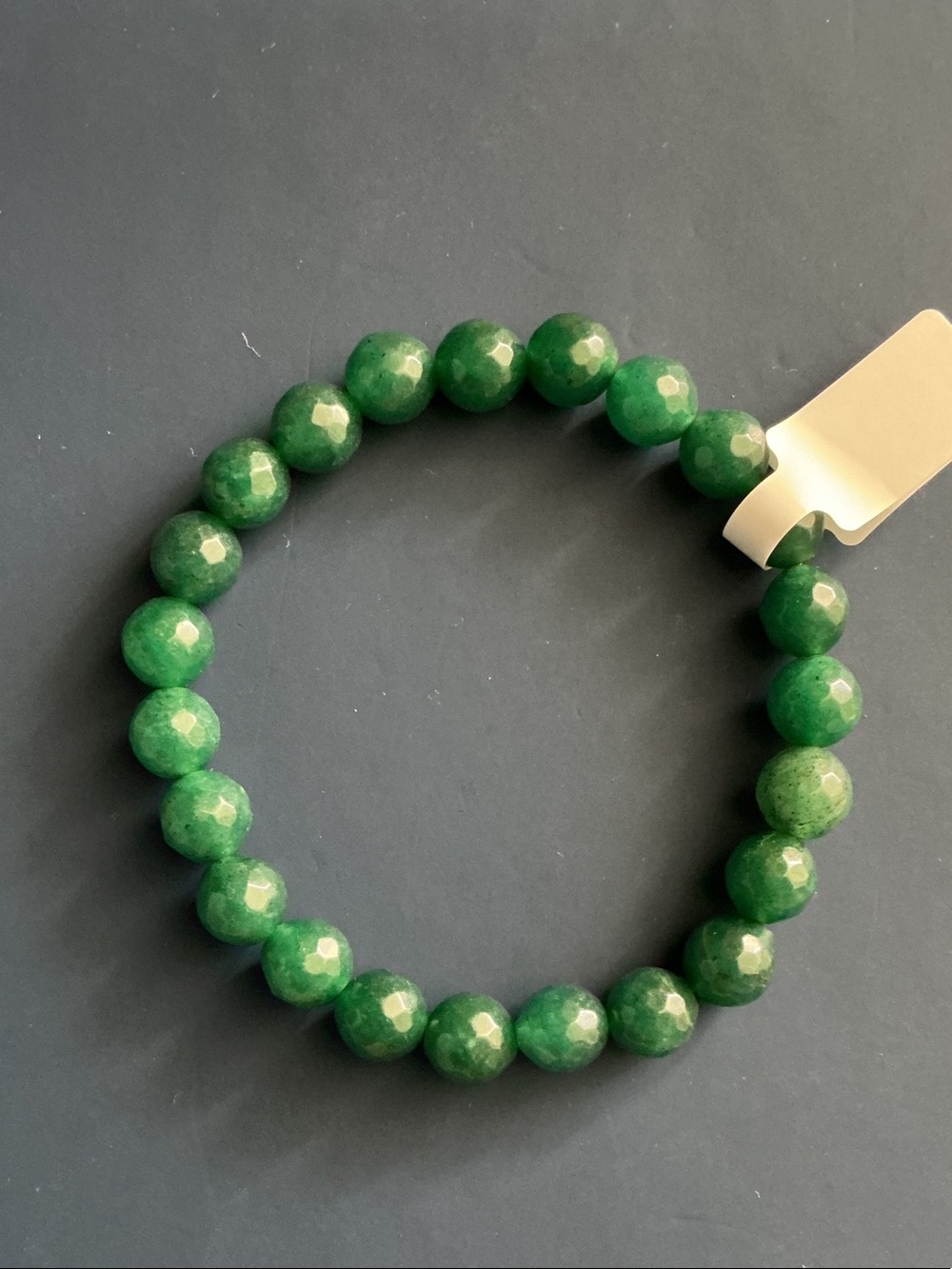 Emerald Green Jade Faceted 8mm Round Bead Stretch Bracelet - Women Jewelry